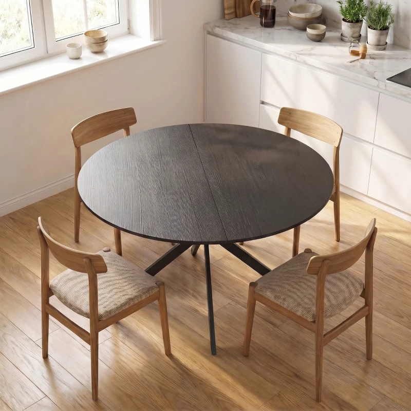 HOMCOM Ronde eettafel voor 4 personen, keukentafel in industriële stijl met stalen poten, voor eetkamer, keuken, zwart