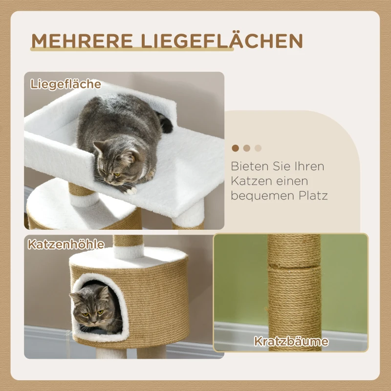 PawHut Krabpaal Kattenboom Kattenhol, 1 Kattenhol, 1 Ligvlak, 70 cm x 49 cm x 79 cm, Natuur + Wit