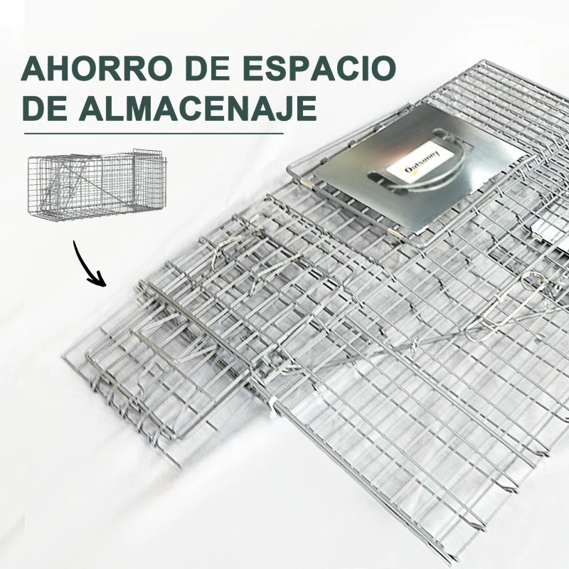 Outsunny Trampa para Animales Vivos Plegable 66x24x30,5 cm Jaula de Captura de Alambre con Puerta y Asa para Conejos Plata