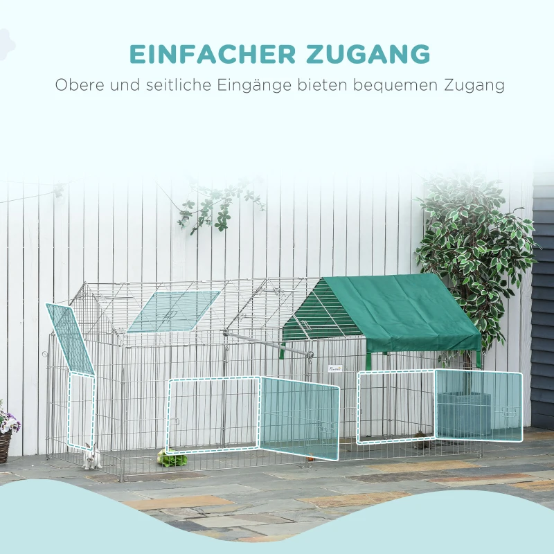 PawHut Laufgitter für Kleintiere, Außengehege, 4 Bodenspieße, 220 cm x 103 cm x 103 cm, Schwarz + Grün