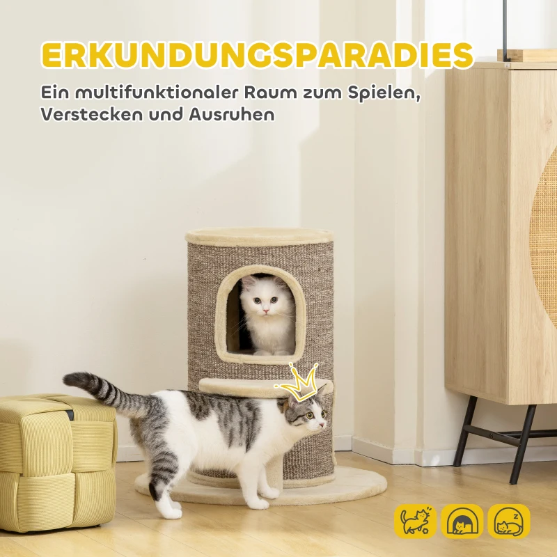 PawHut Kattenvat, krabpaal met 2 niveaus, springplatform, uitkijkpunt, krabmat, om te rusten en te spelen, beige(m-4)