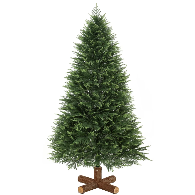 HOMCOM 6ft Artificial Christmas Tree, Hinged Xmas Tree with Realistic 751 PE & PVC Branch Tips, Fir Wood Base, Green