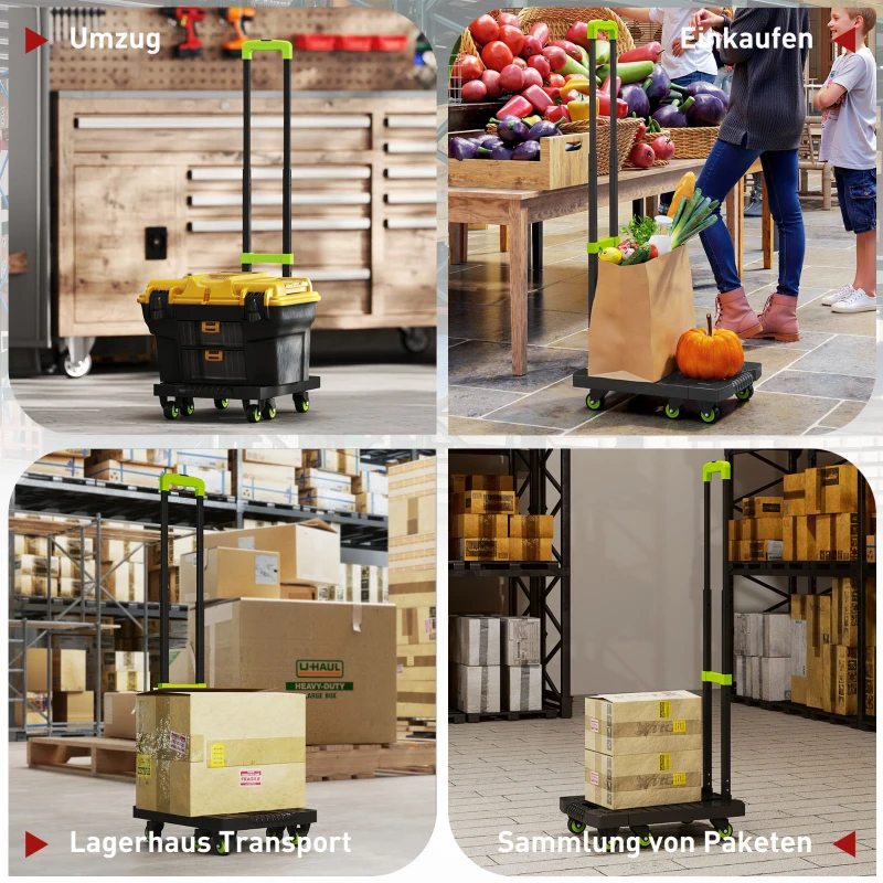 HOMCOM Opvouwbare steekwagen metalen transportwagen met wielen verstelbare greep 49 x 35 x 102 cm Groen