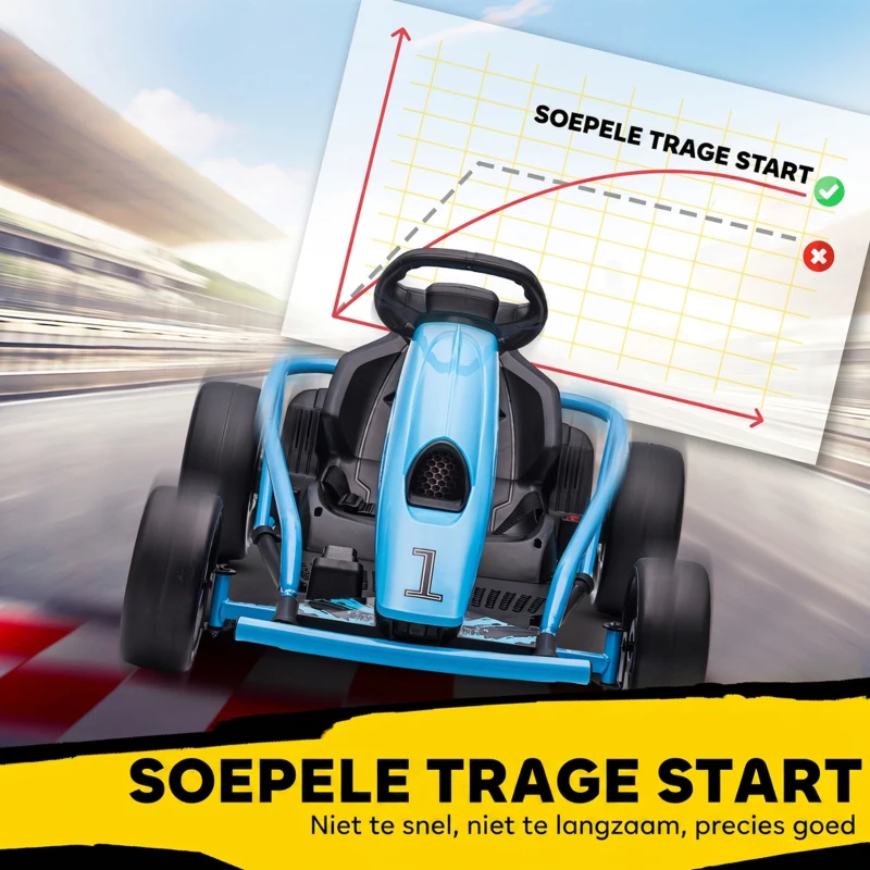 HOMCOM Elektrische Go-kart voor Kinderen, Driftfunctie, Claxon, Muziek, Veiligheidsgordel, Soft-Start, Blauw/Zwart(m-7)