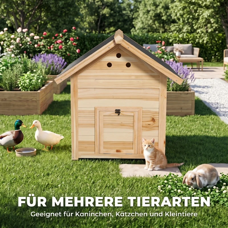 PawHut Entenhaus Entenstall Kleintierstall, wetterbeständig, 2 Eingänge, 2 Rampen, 78 x 90 x 92 cm, 'Natur + Schwarz(m-6)
