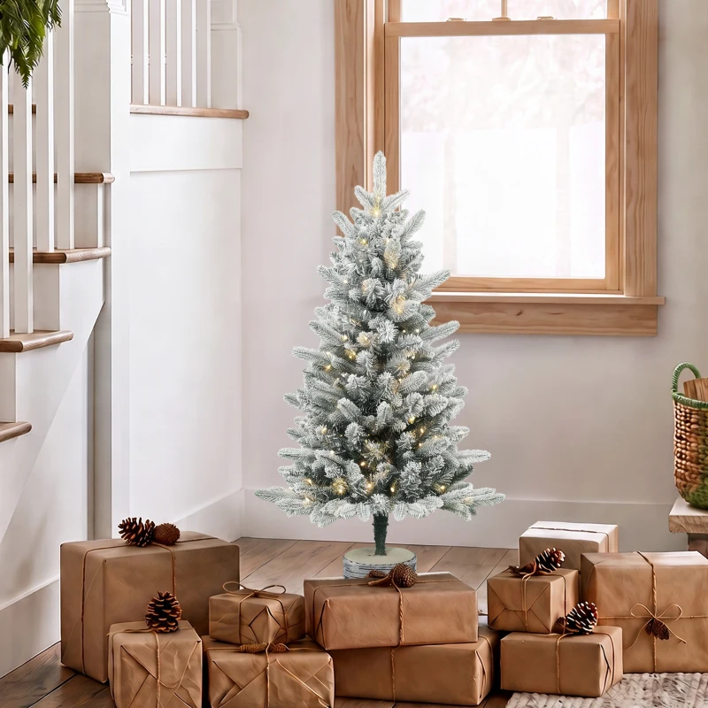 HOMCOM Árbol de Navidad artificial, 90 cm con 50 LED, 240 puntas, nieve artificial, base de óxido de magnesio