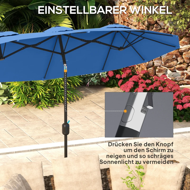 Outsunny Sonnenschirm, Gartenschirm, neigbar, mit Handkurbel, Winddach, Polyester+Stahl, Marineblau, 285 x 147 cm