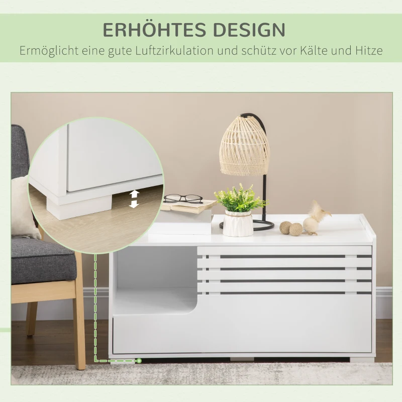 PawHut kattenkast met 2 schappen, 2-in-1 design, magneetdeur, MDF, wit(m-7)