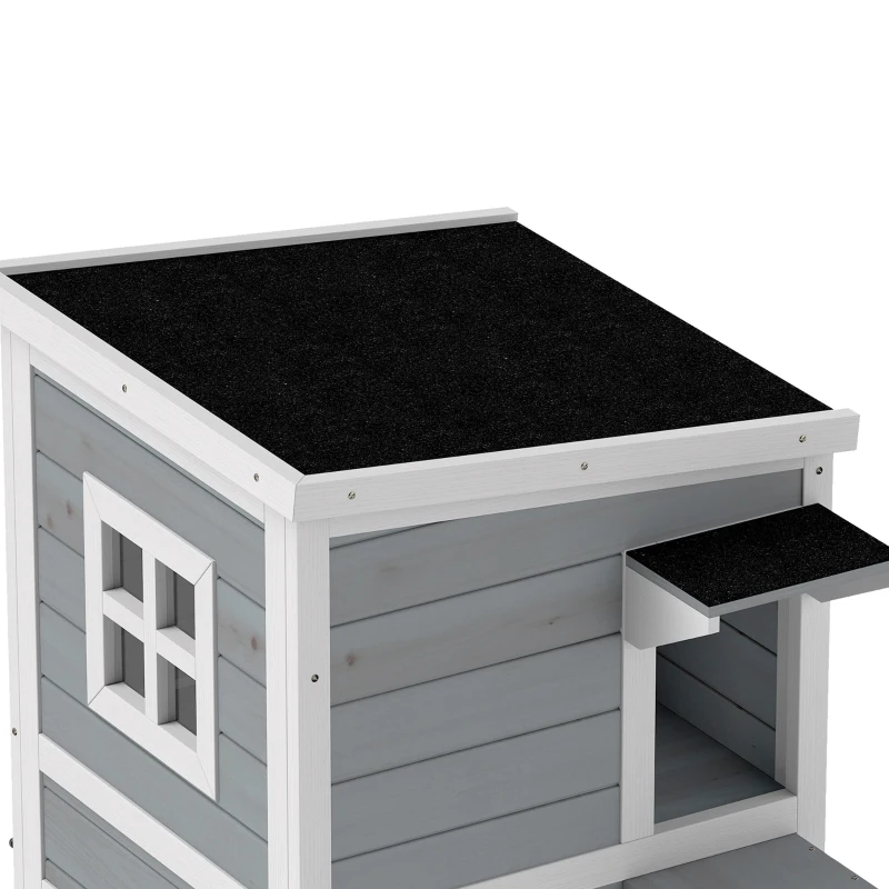 PawHut Maisonnette pour chats sur 2 étages en bois intérieur et extérieur toit rabattable 51 x 51 x 81,3 cm blanc et gris