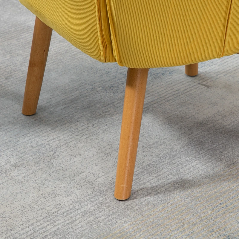 HOMCOM Fauteuil scandi accent met voetenbank, fauteuilset, beukenhout, corduroy-look, geel