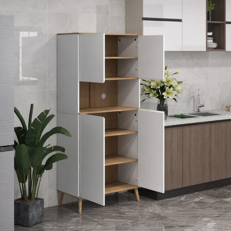 HOMCOM Buffet de cuisine armoire de rangement 2 placards avec porte étagères réglables niche centrale 2 passe-câbles blanc(m-2)