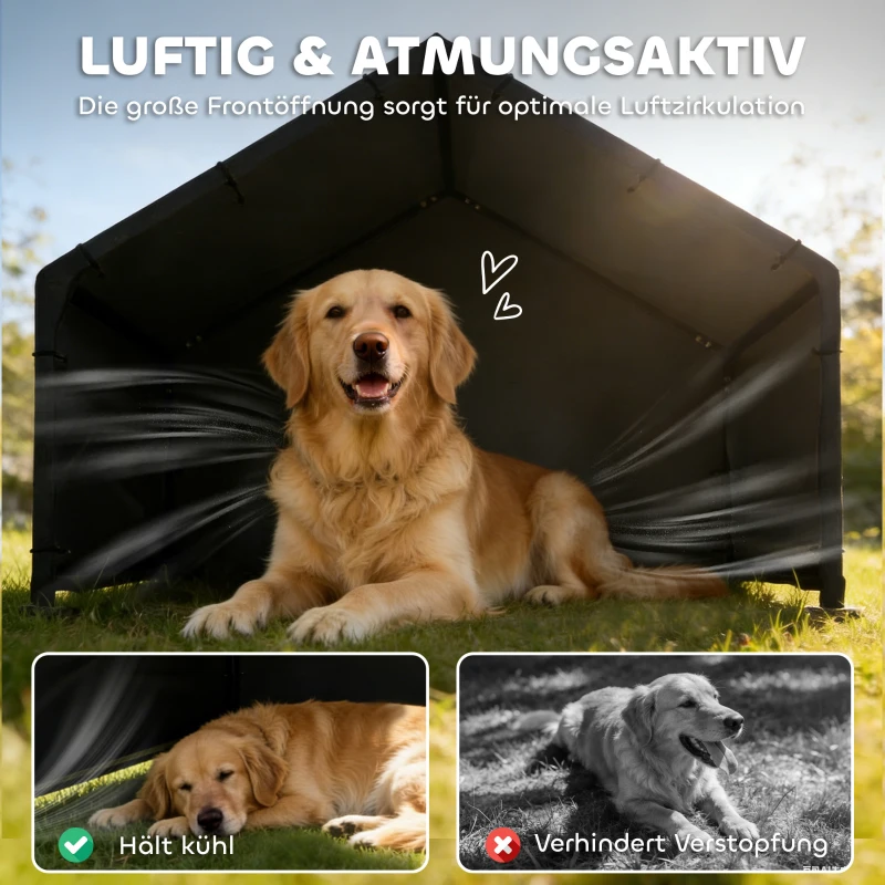 PawHut Hundehütte Hundehaus mit wasser- und UV-beständiger Überdachung, für Hunde bis 30 kg 125 x 110 x 93 cm Schwarz