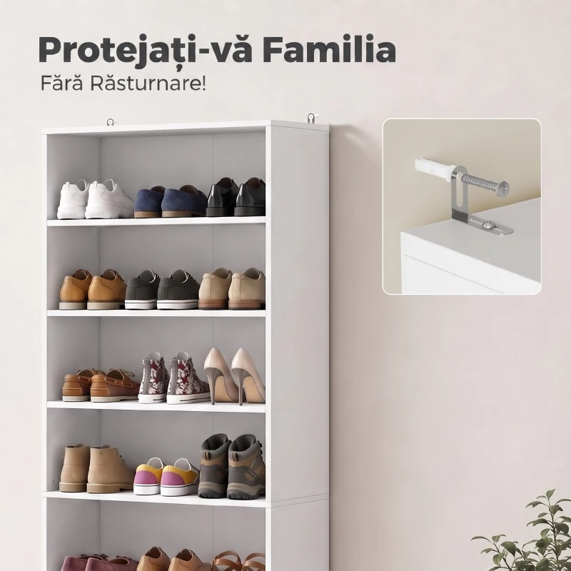 HOMCOM Pantofar cu Rafturi Reglabile, pentru 21 de Perechi, Alb
