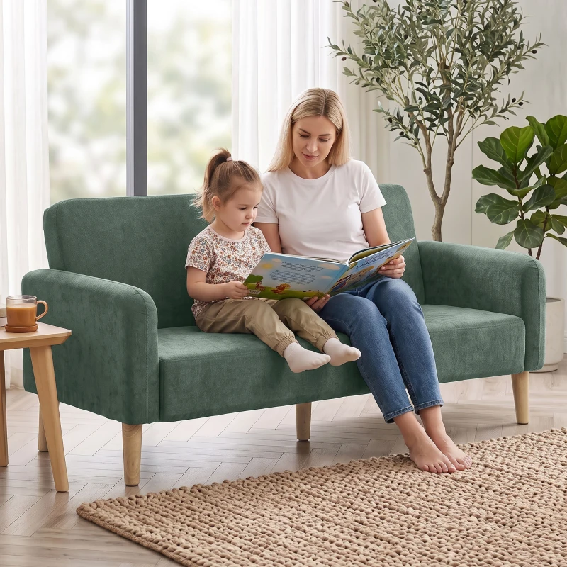 HOMCOM 2 Seater Sofa, Velvet Small Couch with 20cm Thick Padding, Wide and Deep Seat, Dark Green