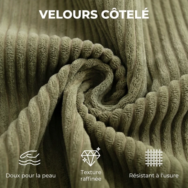 HOMCOM Canapé 3 Places en Velours Côtelé, Canapé de Salon Compressé Moderne 236 cm avec Coussin à Ressorts, Vert