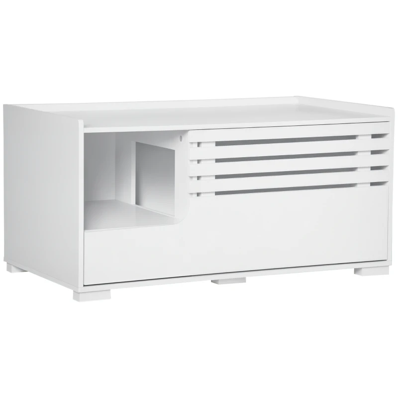 PawHut kattenkast met 2 schappen, 2-in-1 design, magneetdeur, MDF, wit(m-11)