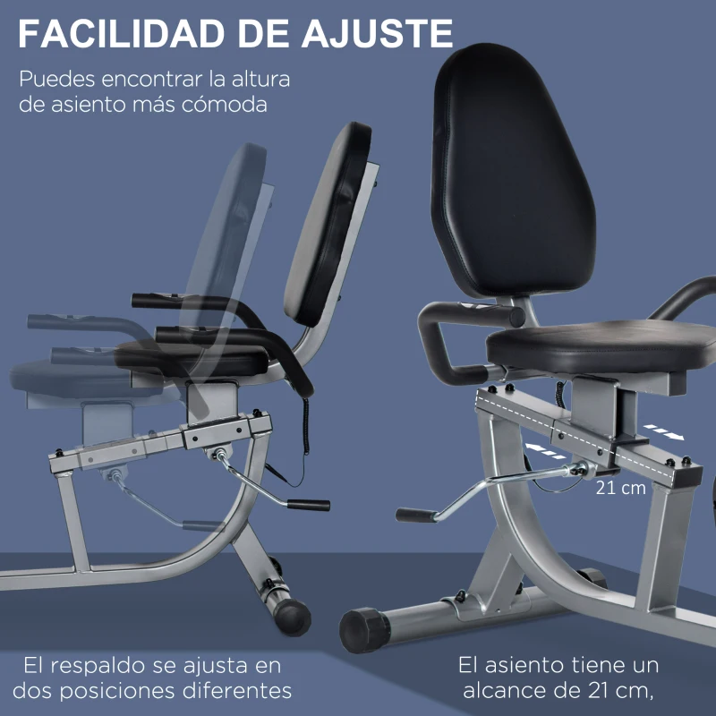 HOMCOM Bicicleta Estática con Respaldo 8 Niveles de Resistencia Magnética Longitud Ajustable Pantalla LCD para Casa Gris
