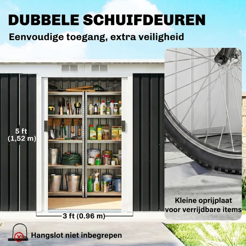 Outsunny Tuinschuur met schuifdeur grijs(m-5)