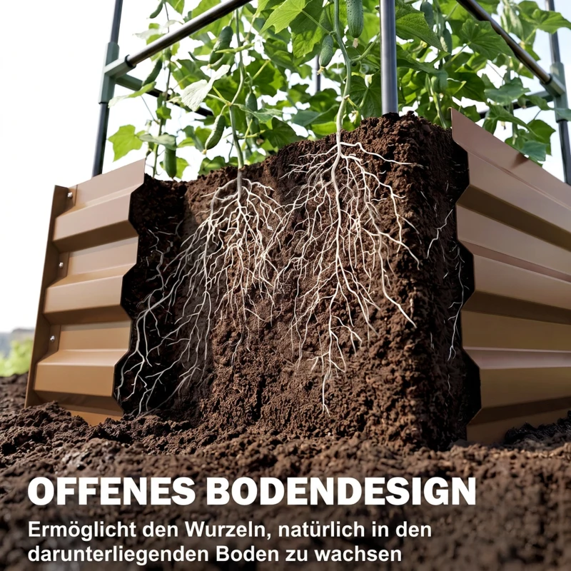 Outsunny Hochbeet mit Rankgitter Pflankasten mit Rankhilfe, offener Boden, wetterbeständig, 61 cm x 61 cm x 140 cm, Braun