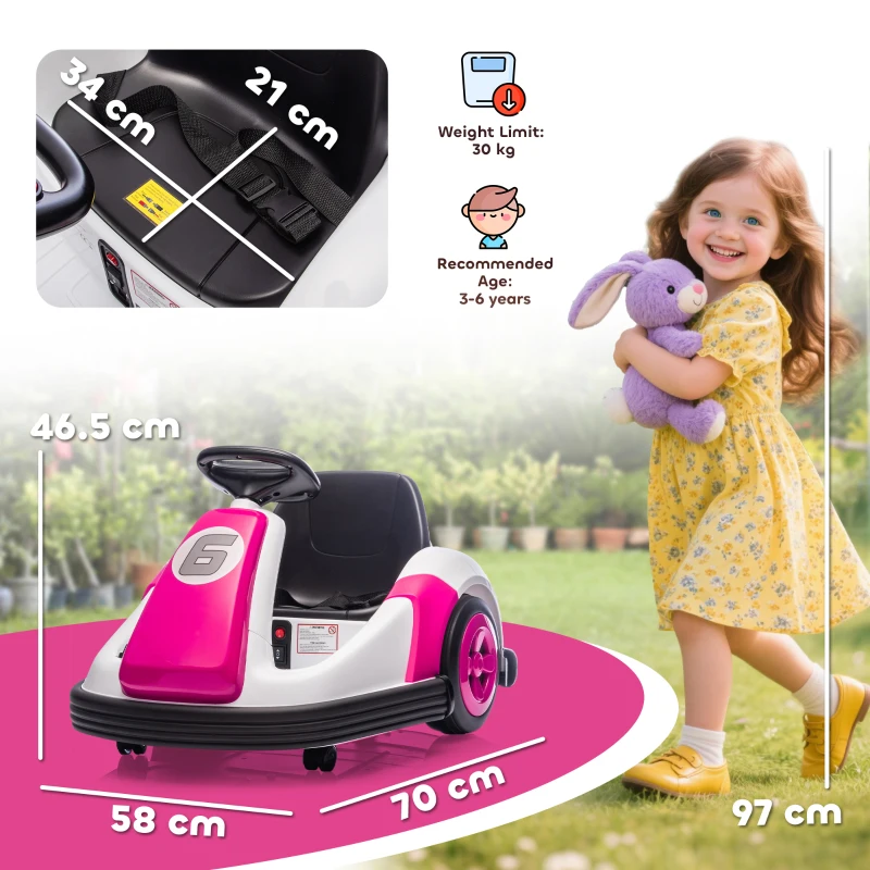 AIYAPLAY Kids Bumper Car with 360-Degree Rotation, 6V Electric Ride On Car with Music and Horn for 3-8 Years Old, Pink