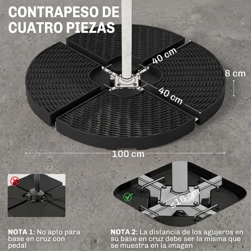 Outsunny Base para Sombrilla de 4 Piezas Rellenable con Arena 68 kg o Agua 52 L para Jardín Patio Terraza Negro