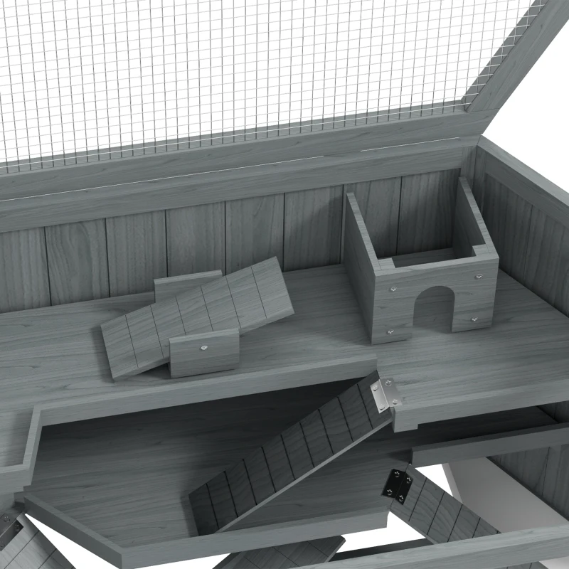 PawHut Hamsterkooi, 3 Niveaus, Uitschuifbare Tray, Hout/Metaal, 115x60x55 cm