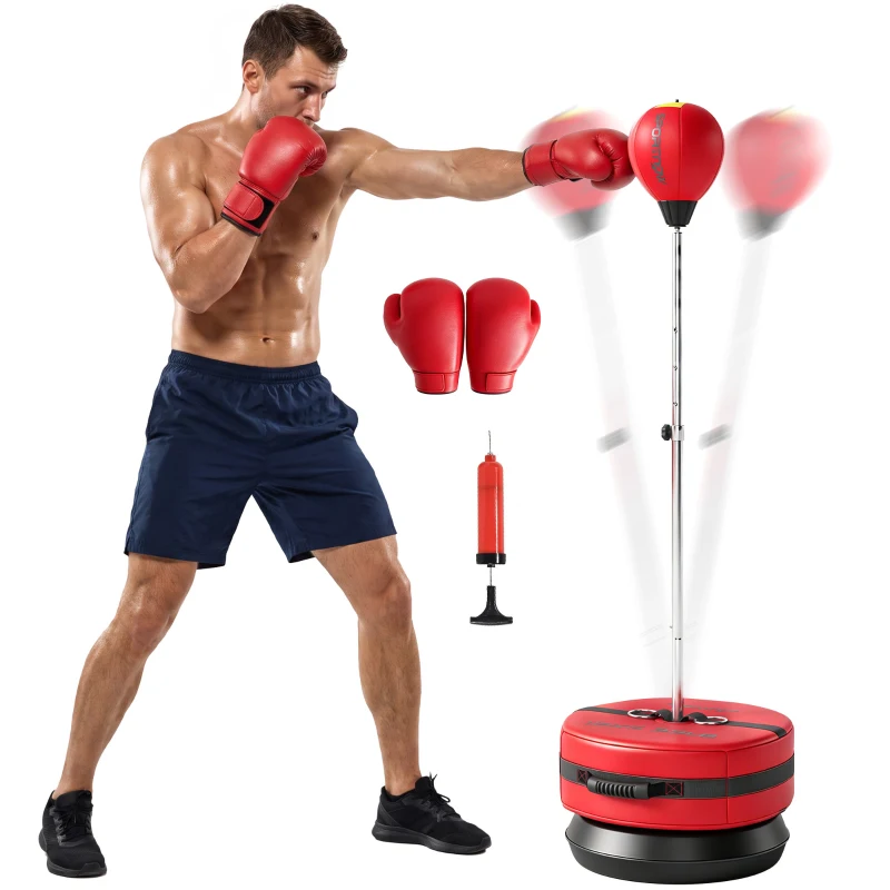 SPORTNOW Saco de boxe com base, conjunto de boxe ajustável 125-145 cm, speedball independente com luvas e bomba
