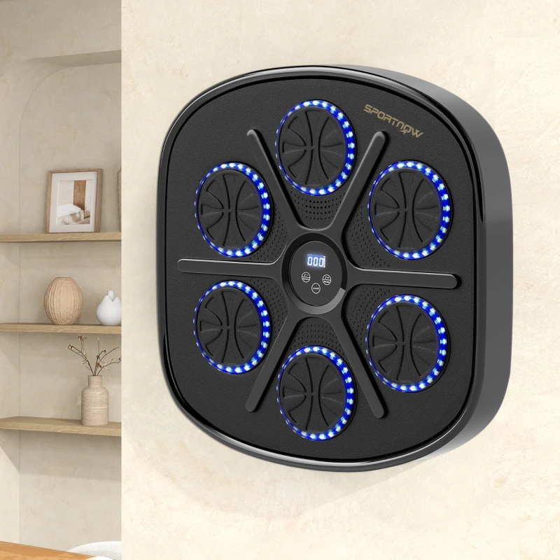 SPORTNOW Musik-Boxmaschine, Rhythmisches Boxgerät, 9 Modi, Bluetooth, LED-Lichter, mit Boxhandschuhen, Schwarz