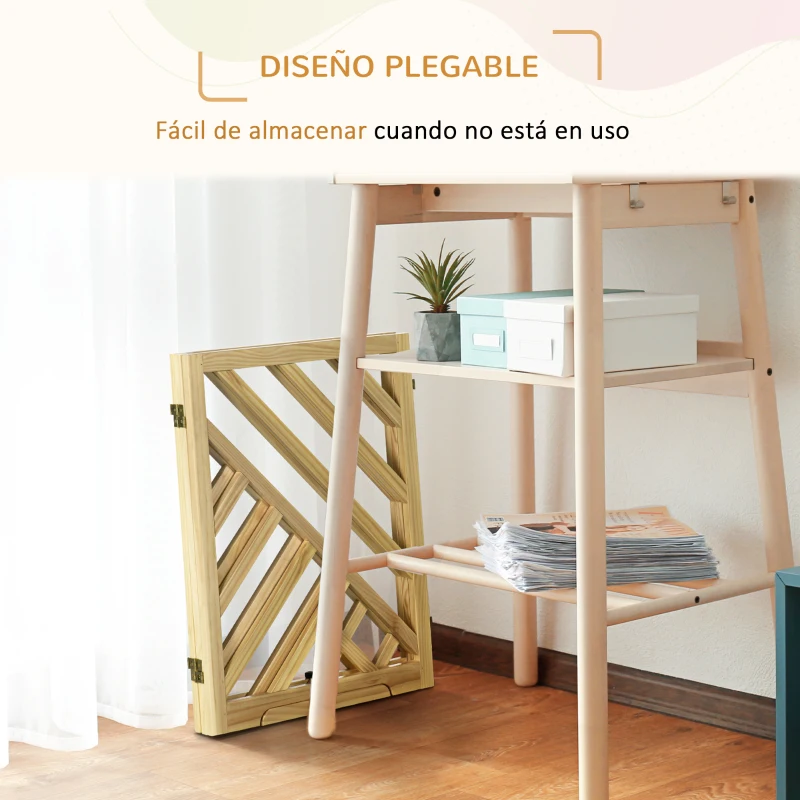 PawHut Barrera de Seguridad Plegable para Perros Valla de Madera con Patas para Escaleras y Puertas 181x35x76 cm Natural
