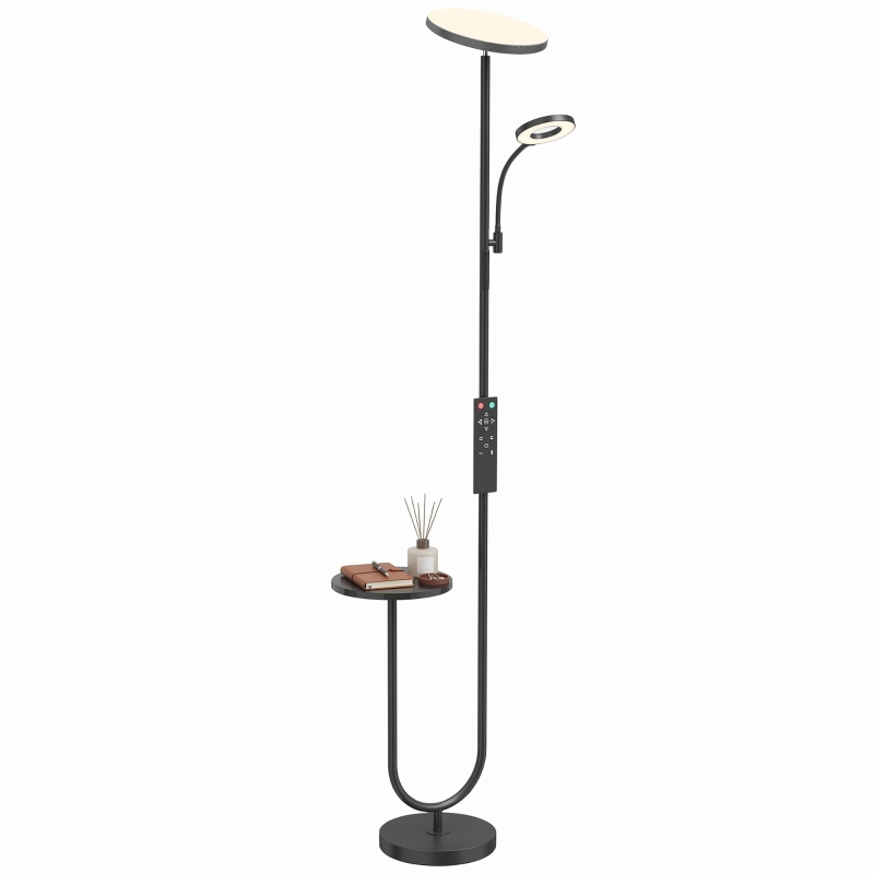 HOMCOM LED-Stehleuchte dimmbar 42 W 4840 lm verstellbare Leselampe & Ablage Stehleuchte für Wohnzimmer 2700K-6000K magnetische Fernbedienung Schwarz