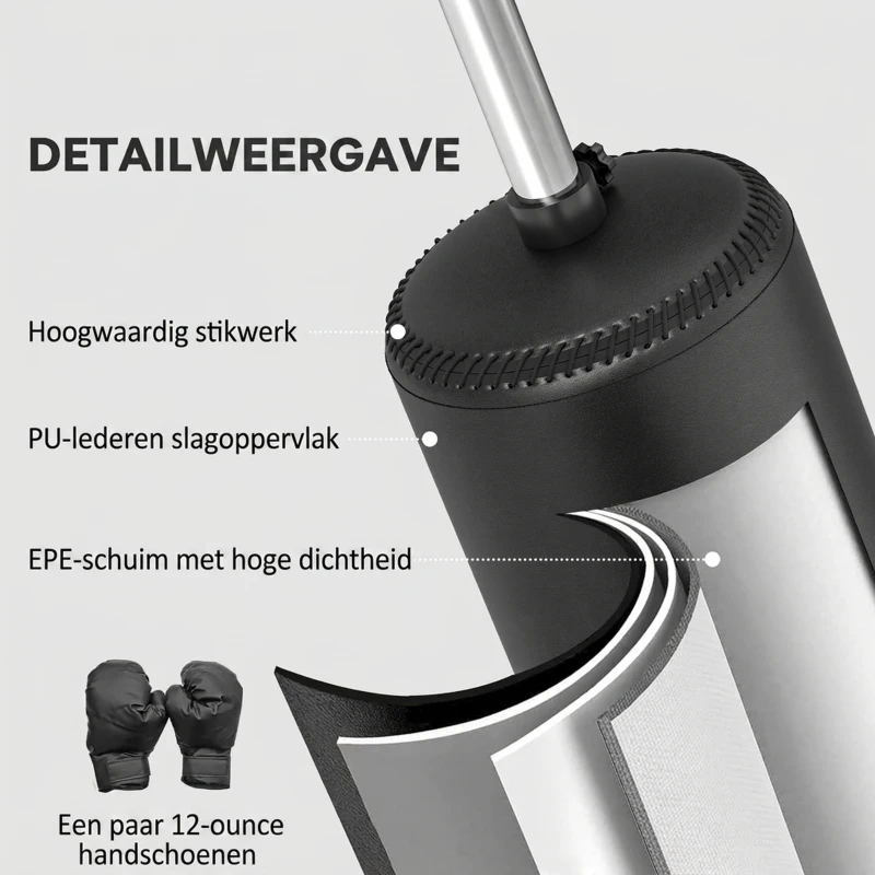 HOMCOM Staande bokszak met speedball, reflexstang, in hoogte verstelbaar, voor volwassenen, 155-205cm, zwart