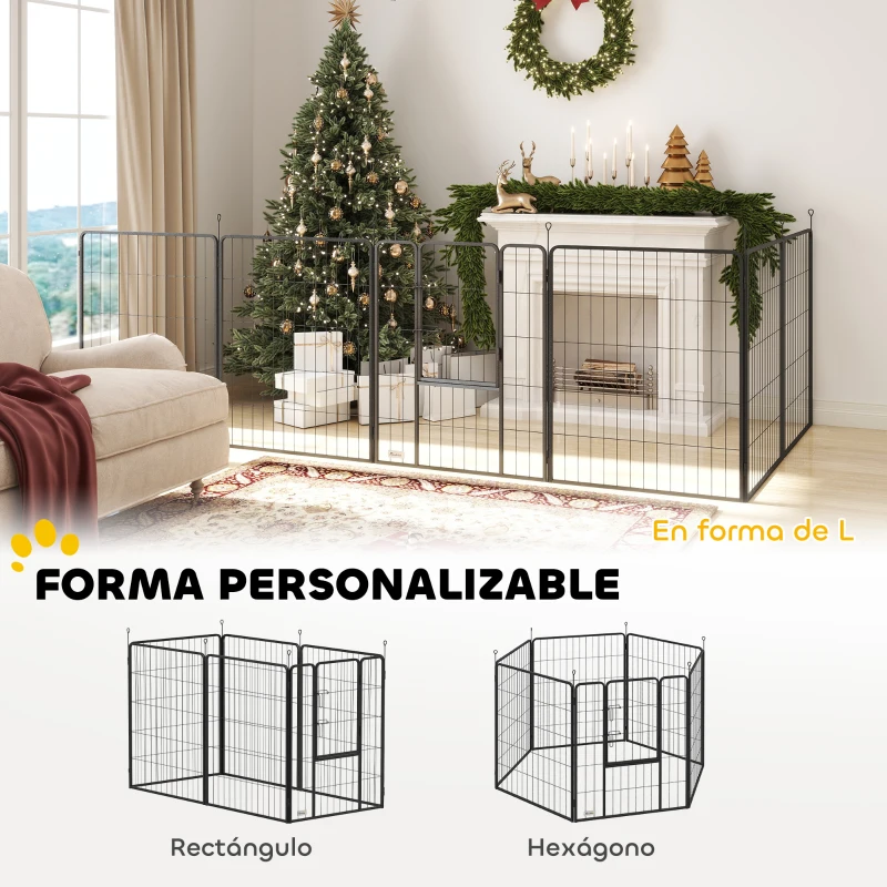 PawHut Parque para Perros de 6 Paneles de 100 cm de Altura con Puerta para Interior y Exterior Negro