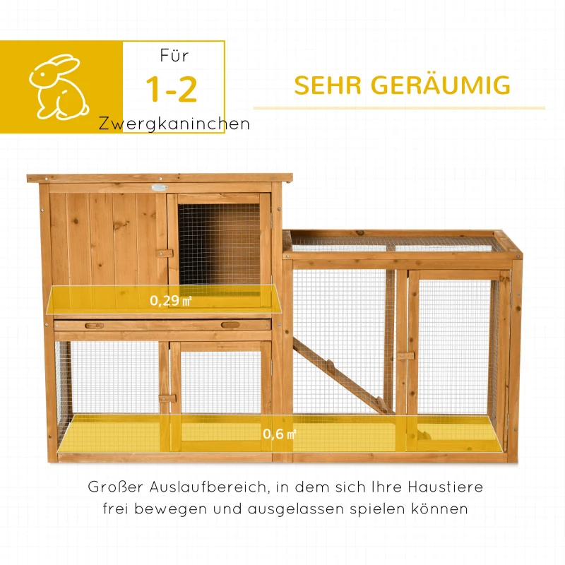 PawHut Buitenhok met Speelruimte, Uitschuifbare Bodemlade, Weerbestendig, 141 x 60 x 86 cm, Oranje