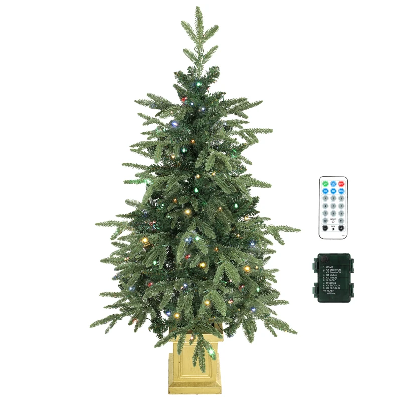HOMCOM Kunstkerstboom 120 cm met 110 leds, 147 takpunten, 2 lichtkleuren en afstandsbediening
