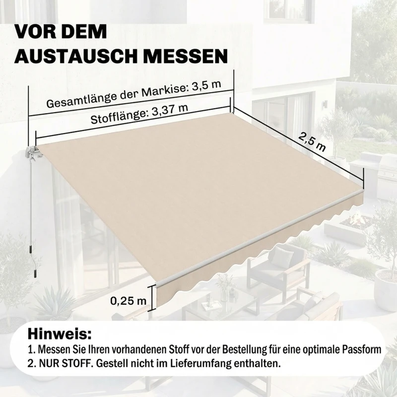 Outsunny Ersatzstoff für Markise – Sonnenschutzdach UPF 50+ für 3,5 x 2,5 m Rahmen, Cremeweiß