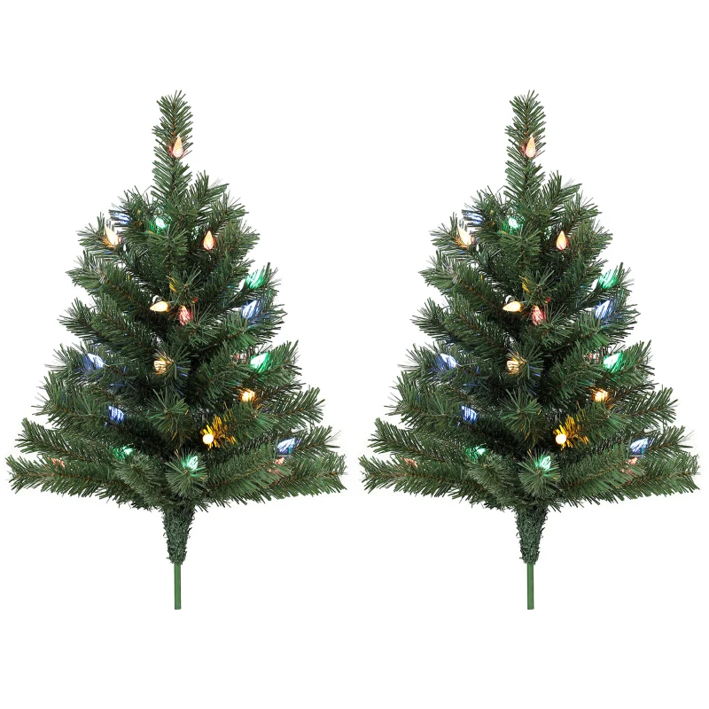 HOMCOM Podświetlana choinka 60 cm, zestaw 2 szt., sztuczna, z 60 kolorowymi diodami LED, 130 zakończeń gałązek, zielony