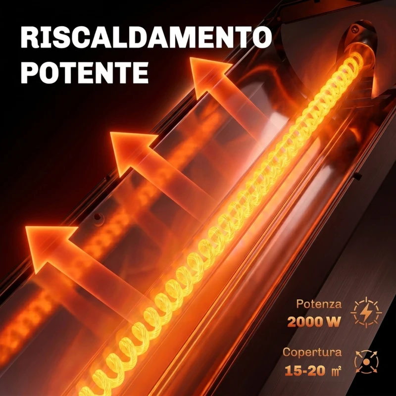 Outsunny Riscaldatore Elettrico a Infrarossi 2000 W con Custodia, IP65, Nero