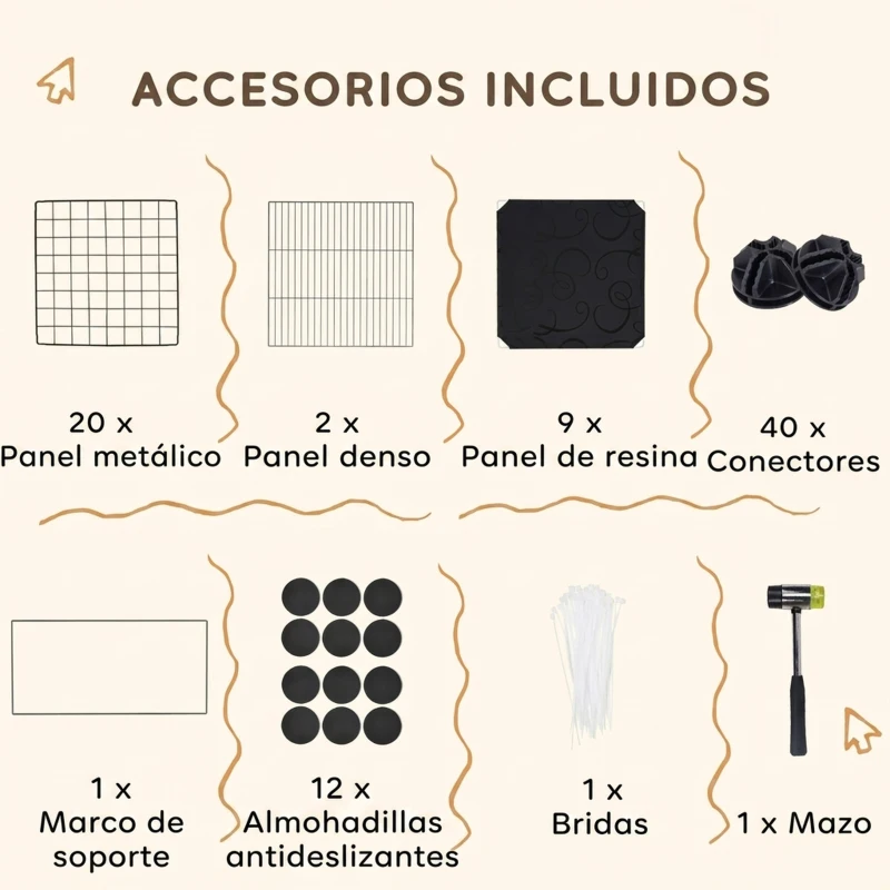 PawHut Valla para Mascotas de Bricolaje Parque para Conejos con Nidos Recinto para Conejos para Cobayas Conejos y Erizos Negro