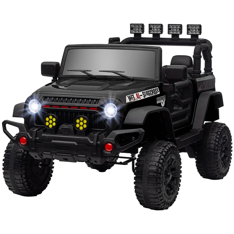 AIYAPLAY Coche Eléctrico para Niños de +3 Años con Batería 12V Mando a Distancia Faros LED Bocina Música Negro