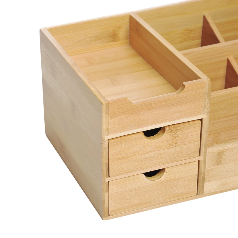 HOMCOM Schreibtischorganizer aus Bambus Aufbewahrungsbox mit Schublade - Stiftebox Büro Box Organisation Stiftehalter für Schreibtisch, Büro Natur 33 x 20,5 x 15,5 cm