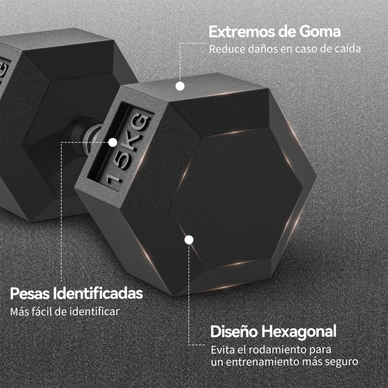 HOMCOM Mancuerna Hexagonal 15 KG con Barra de Conexión Metálica para Entrenamiento en Casa Gimnasio Oficina Negro y Plata