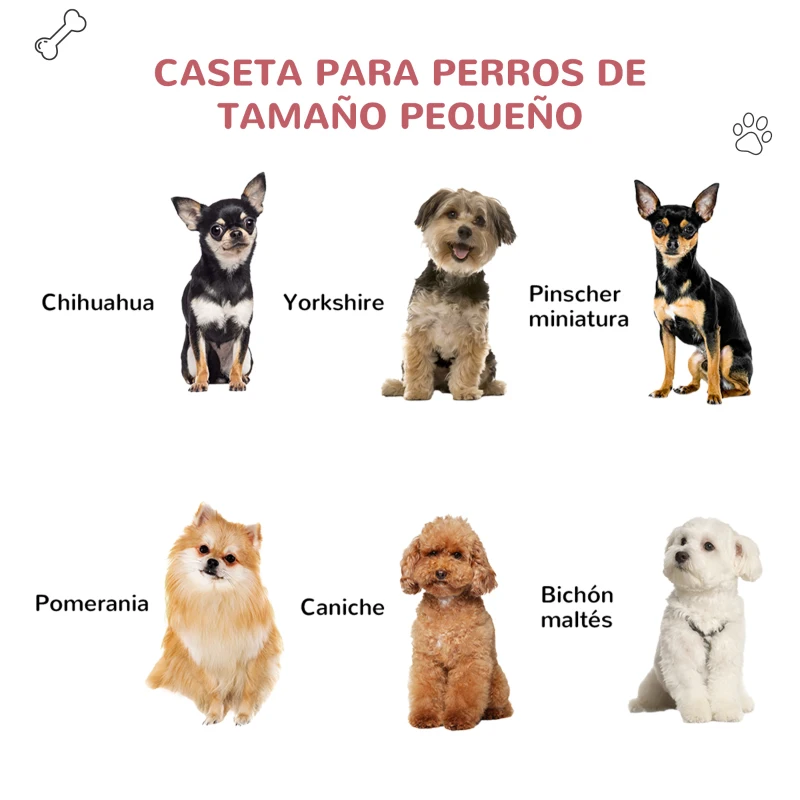 PawHut Caseta para Perro con Puerta Extraíble Base Elevada 3 Respiraderos y Ventana Abrible Caseta de Perros para Interior y Exterior 59x75x66 cm Gris Rojo