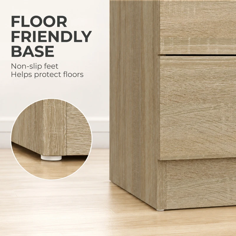HOMCOM Three-Drawer Simple Bedside Table - Oak