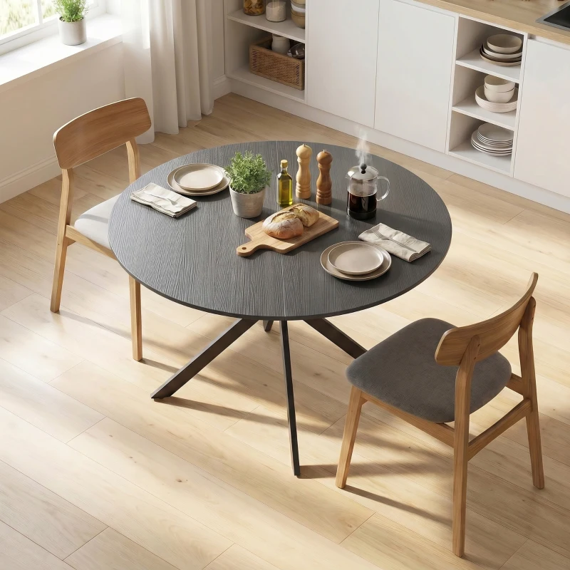HOMCOM Ronde eettafel voor 4 personen, keukentafel in industriële stijl met stalen poten, voor eetkamer, keuken, zwart