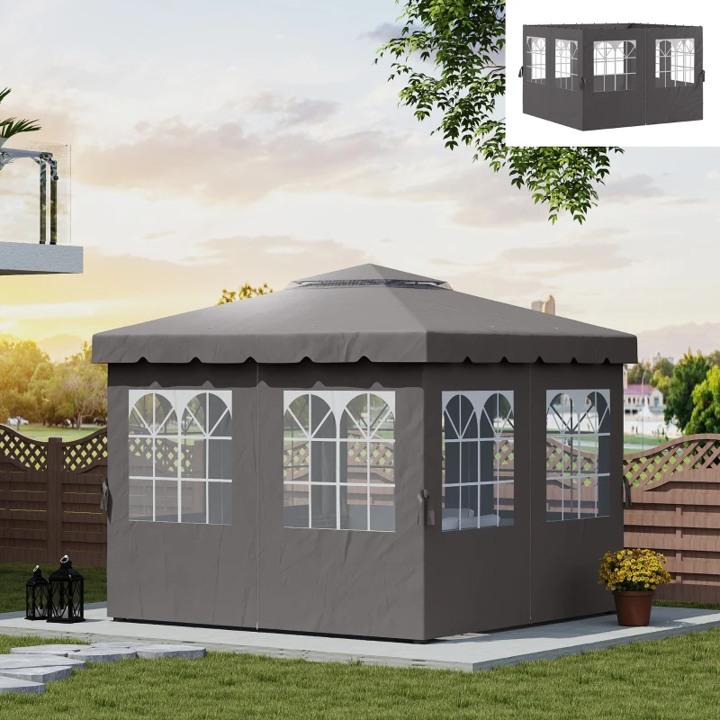 Outsunny Pavillon-Seitenwände, 4 Seitenwand-Paneele für Gartenpavillon, mit Reißverschluss, 3 x 3 m Pavillon, Dunkelgrau