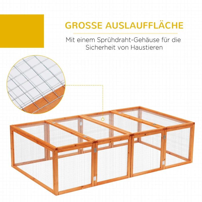 PawHut Hasenstall Kaninchenstall aus Holz Winterfest Kaninchenkäfig mit aufklappbar Dach 181x100x48 cm Kleintierstall Hasenkäfig für Kleintiere Kaninchen Meerschweinchen Indoor Outdoor Natur