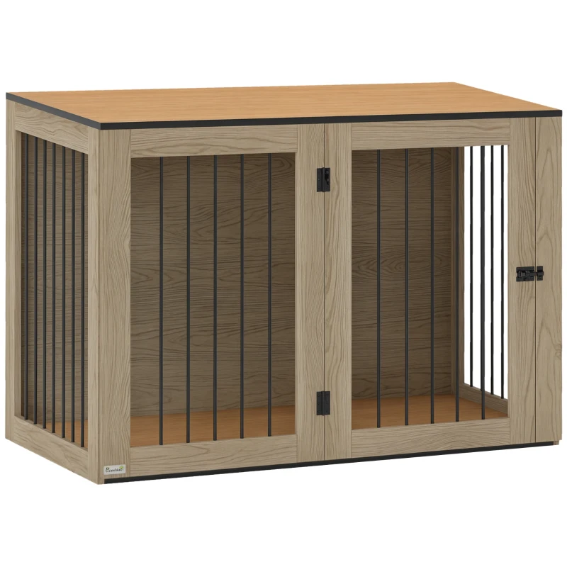 PawHut Hundebox, Haustierbox für große Hunde, Hundehütte, Indoor, 106 x 60 x 76 cm, Eiche(m-12)