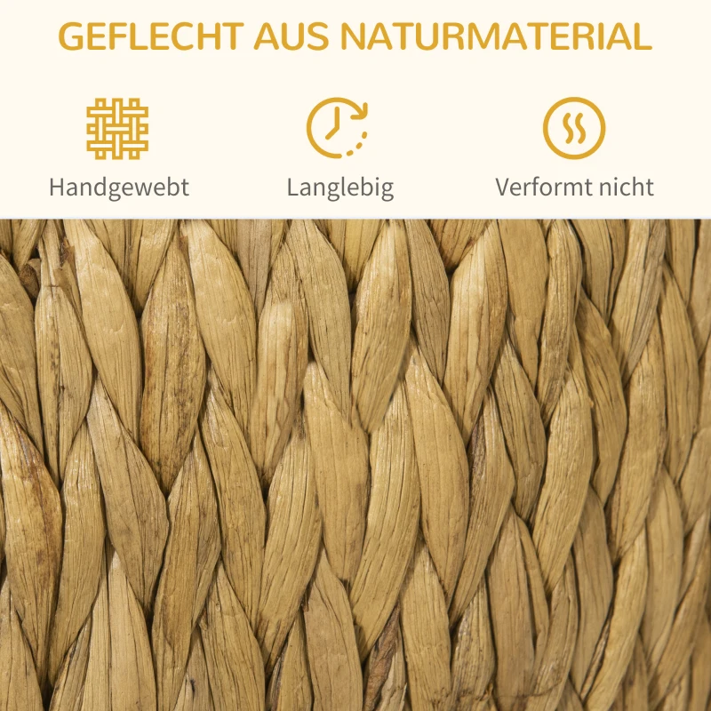 Pawhut Katzenhöhle aus Wasserhyazinthengras, waschbares Kissen,  44 cm x 43 cm x 42 cm  Hellbraun+Naturholz+Grau