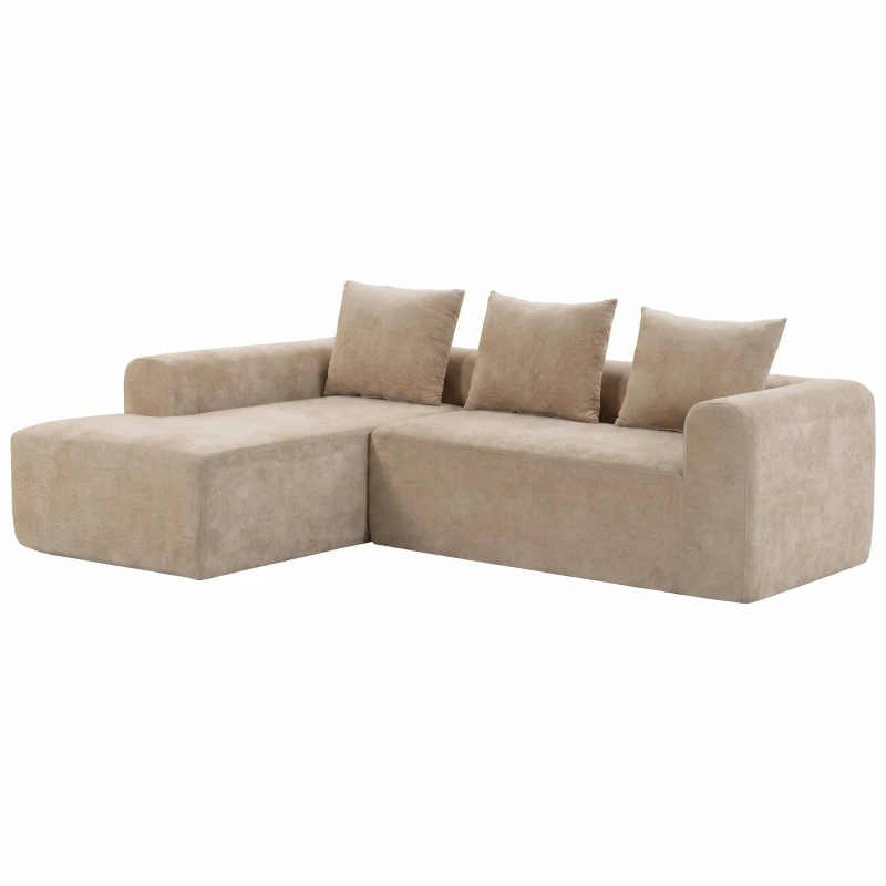 HOMCOM Narożnik z szezlongiem, bezramowa sofa w kształcie L z chenille, głębokie siedzisko, sprężyny kieszeniowe, beżowy