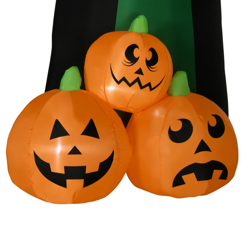 HOMCOM Halloween-Deko, 2,40m großer Kürbisgeist, selbstaufblasend, LED-Beleuchtung, für Außenbereiche